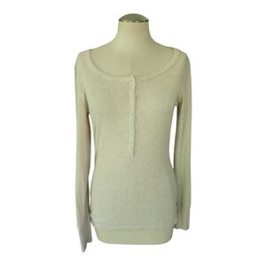 Y2K Roxy Beige Thermal Henley Long Sleeve Top Size Large Surf Skate Vibes